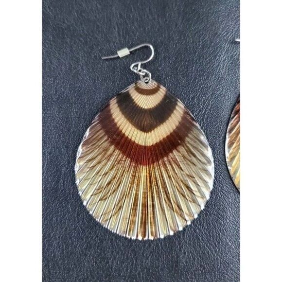 VINTAGE Jewelry- Large Boho Bohemian Brown Feather Dangle Pierced Earrings - Picture 2 of 8